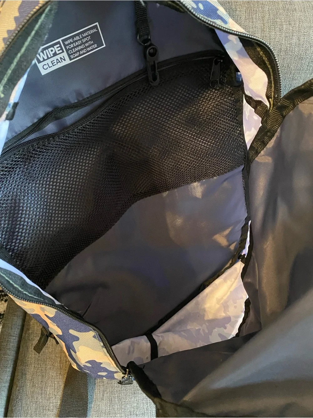 adidas Camouflage Backpack Blue Zip Padded Inner Pockets Crossbody Strap